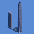 Modern Architectural Structures With Tall Spire And Shorter Rectangular Building On Blue Background 3d model