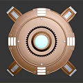 Futuristic Copper Mechanical Creature With Green Luminous Disk And Four Legs