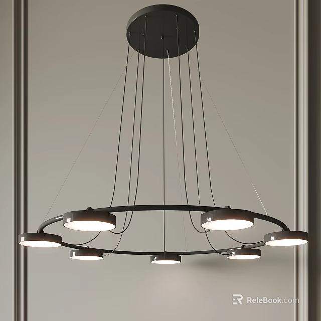 Modern Circular Chandelier With Black Frame And White Shades For Indoor Lighting 3d model 