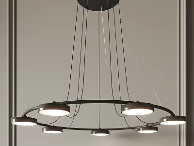 Modern Circular Chandelier With Black Frame And White Shades For Indoor Lighting 3d model