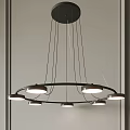 Modern Circular Chandelier With Black Frame And White Shades For Indoor Lighting