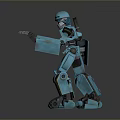 Blue Mechanical Robot Character With Detailed Arms And Standing Sci Fi Design