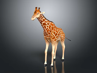 Giraffe Standing With Long Neck Brown White Spotted Coat And Long Legs On Gray Background 3d model