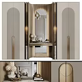 Elegant Modern Wardrobe Design With Double Doors Gold Accents Mirror And Decorative Vase