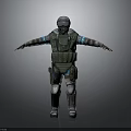Tactical 3D Military Character With Armored Vest Helmet And Blue Arm Stripes Standing