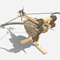 Ancient Wooden Siege Weapon With Wheels Launch Mechanism And Metal Parts Structure