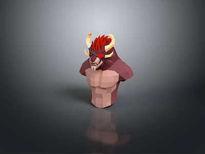 Stylized Low Poly Game Character with Muscular Build Red Hair Horns and Red Goggles 3d model