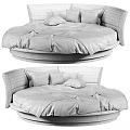 Round Shaped Double Bed With White Bedding And Black Blanket In Modern Design