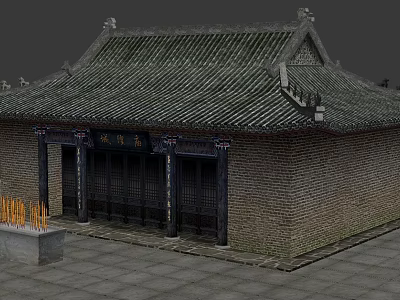 Traditional Ancient Chinese Building With Grey Tile Roof Ornate Eaves And Brick Walls 3d model