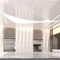 Modern Sleek Office Lobby Reception With Polished Marble Decor And Exquisite Creative Art Ceiling Lighting