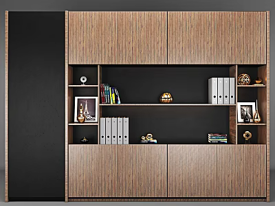 Contemporary Wooden Bookcase With Shelves Books Photo Frames File Folders And Decor Items 3d model