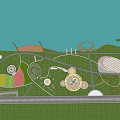 Waterfront Landscape Design With Green Spaces Walking Paths Circular Lawns And Water Features