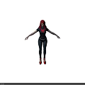 Red Haired Female Game and Movie Character in Black T shirt Red Heart Logo Blue Jeans Red Heels