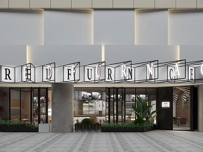 Redfurn Dessert Shop Modern Exterior With Glass Doors Green Plants And Interior Seating 3d model