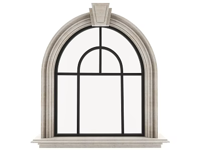 Arched Window With Stone Frame And Black Muntins For Classic Architectural Design 3d model