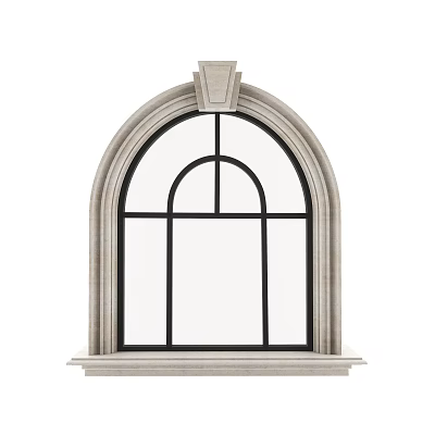 Arched Window With Stone Frame And Black Muntins For Classic Architectural Design 3d model