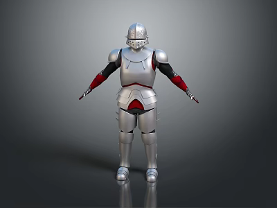 Futuristic Game Movie Character In Metallic Silver Armor With Vibrant Red Details And Standing Pose 3d model