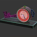 Vintage Clock with Red Dial Black Hands Roman Numerals on Black Base and TIME Lettering