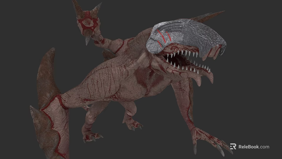 Game Movie Monster Character With Shark Like Head Sharp Teeth And Reddish Brown Body 3d model 