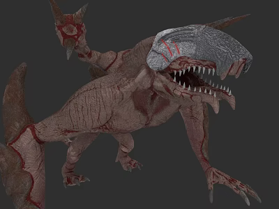 Game Movie Monster Character With Shark Like Head Sharp Teeth And Reddish Brown Body 3d model