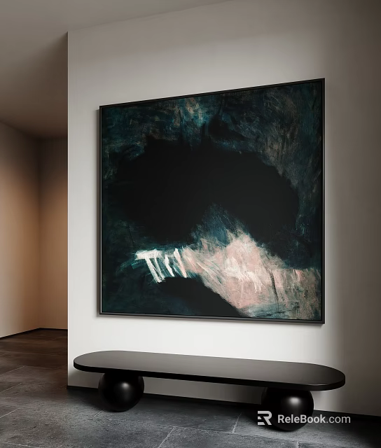 Abstract Painting With Dark Green And Light Pink Tones On Modern Interior Wall 3d model 