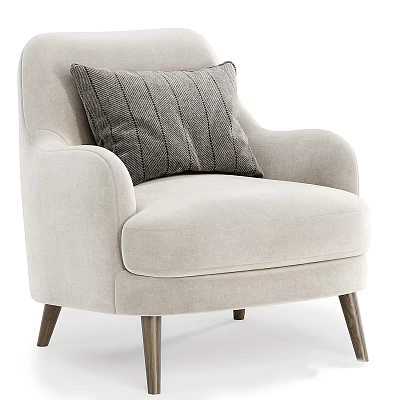 Stylish Beige Armchair With Striped Gray Pillow And Wooden Legs For Living Room Interior 3d model