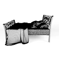 Elegant Wooden Bed With Carved Headboard Footboard White Pillows And Patterned Bedspread