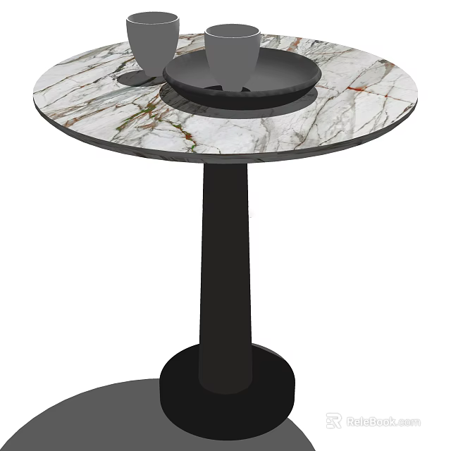 Modern Round Coffee Table With White Marble Top And Sturdy Black Base 3d model