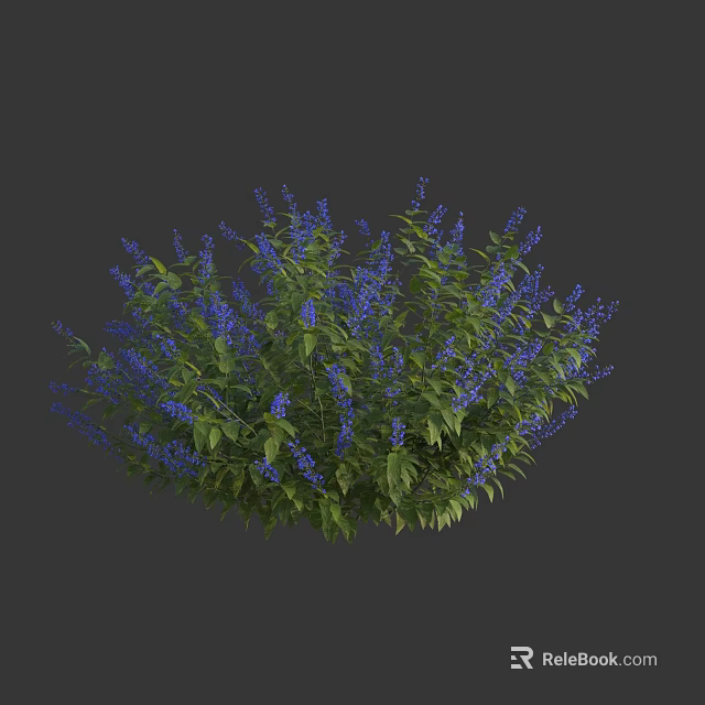 Beautiful Lush Green Leafy Bush With Purple Flowers In Round Shape 3d model 