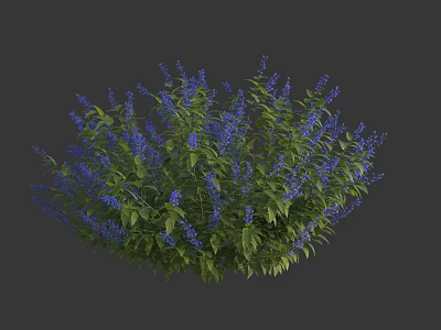 Beautiful Lush Green Leafy Bush With Purple Flowers In Round Shape 3d model