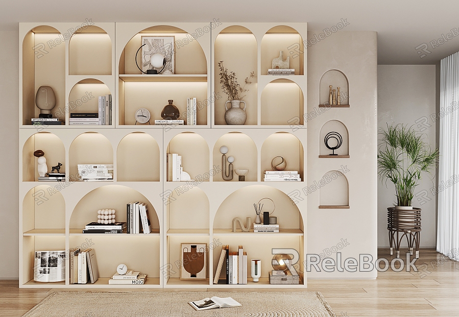 Modern Bookcase Cream Decorative Storage Cabinet model