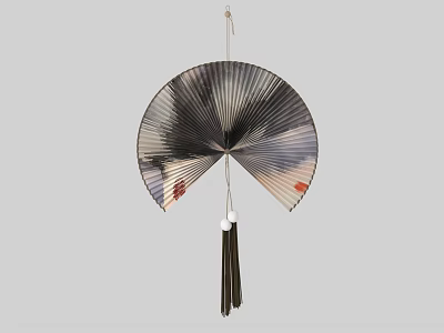 Stylish Fan Shaped Metallic Wind Chime With Striped Design And Tassel Decoration 3d model