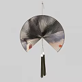Stylish Fan Shaped Metallic Wind Chime With Striped Design And Tassel Decoration