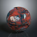 Other Artistic Sphere With Textured Red Black Blue Surface And Geometric Patterns