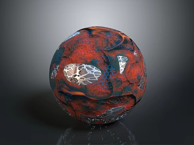 Other Artistic Sphere With Textured Red Black Blue Surface And Geometric Patterns 3d model