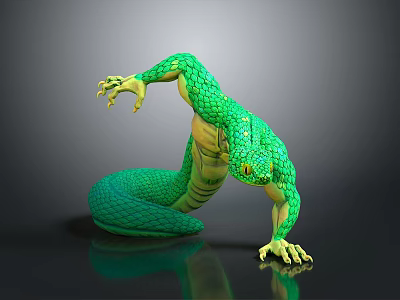 Mythical Green Scaled Creature With Four Limbs Curved Body And Sharp Claws 3D Render 3d model