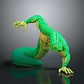 Mythical Green Scaled Creature With Four Limbs Curved Body And Sharp Claws 3D Render
