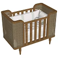 Wooden Baby Crib With Rattan Side Panels And White Mattress Liner