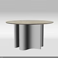 Modern Round Dining Table With Light Colored Tabletop And Silver Wavy Legs 3d model