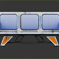Modern Two Tiered Bench With Blue Cushioned Seats And Orange Support Legs