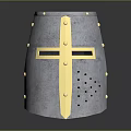 Medieval Knight Weapon Helmet with Silver Gold Accents Rivets and Cross Visor