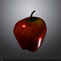 Fresh Red Apple With Shiny Surface And Green Stem On Gray Background