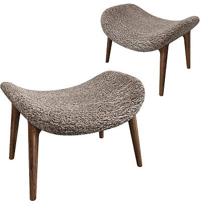 Two Modern Stools With Fluffy Fabric Seats And Wooden Legs Design 3d model