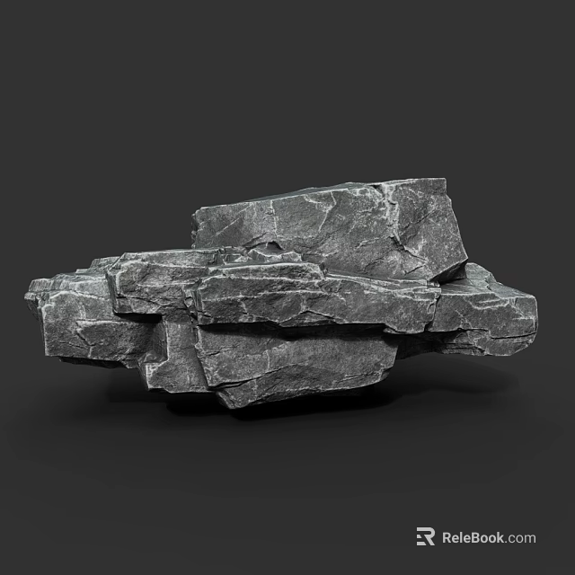 Natural Gray Rock Formation with Rough Textured Surface and Stacked Structure in Outdoor Scene 3d model 