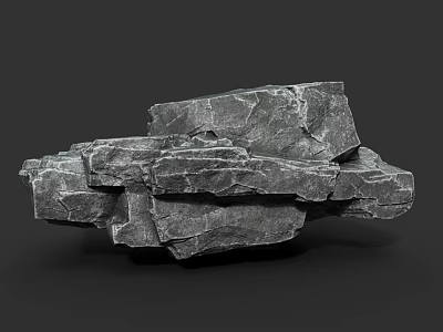 Natural Gray Rock Formation with Rough Textured Surface and Stacked Structure in Outdoor Scene 3d model