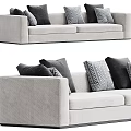 Modern Two Seater Sofa with Light Gray Fabric and Black Geometric Patterned Pillows 3d model