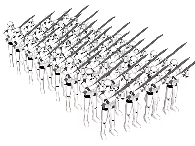 Group of Soldier Droids Holding Spears in Formation 3d model