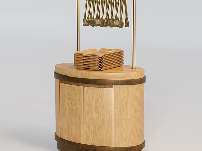 Natural Solid Wood Display Shelf With Storage Cabinet And Brass Hanging Rod For Clothing Store 3d model