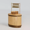 Natural Solid Wood Display Shelf With Storage Cabinet And Brass Hanging Rod For Clothing Store
