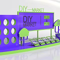DIY Market Photo Spot With Vibrant Purple Structure Circular Holes And Green Tree Decor